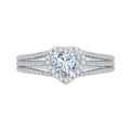 Split Shank Heart Diamond Halo Engagement Ring in 14K White Gold (Semi-Mount)