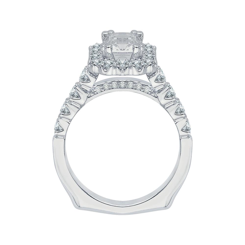 Oval Shape Diamond Halo Engagement Ring with Band In 14K White Gold (Semi-Mount)