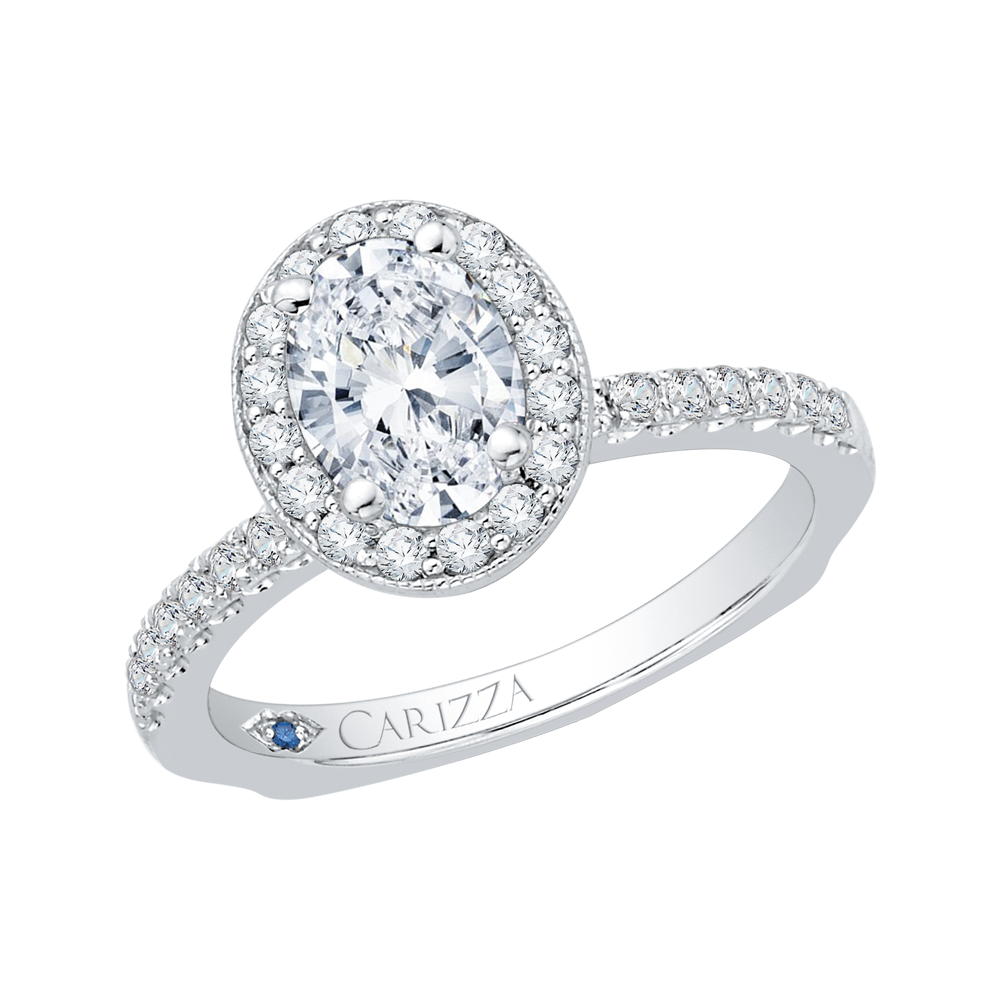 Euro Shank Oval Cut Diamond Halo Engagement Ring in 14K White Gold (Semi-Mount)