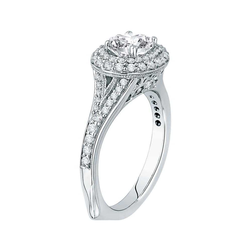 Split Shank Oval Cut Diamond Double Halo Engagement Ring in 14K White Gold (Semi-Mount)