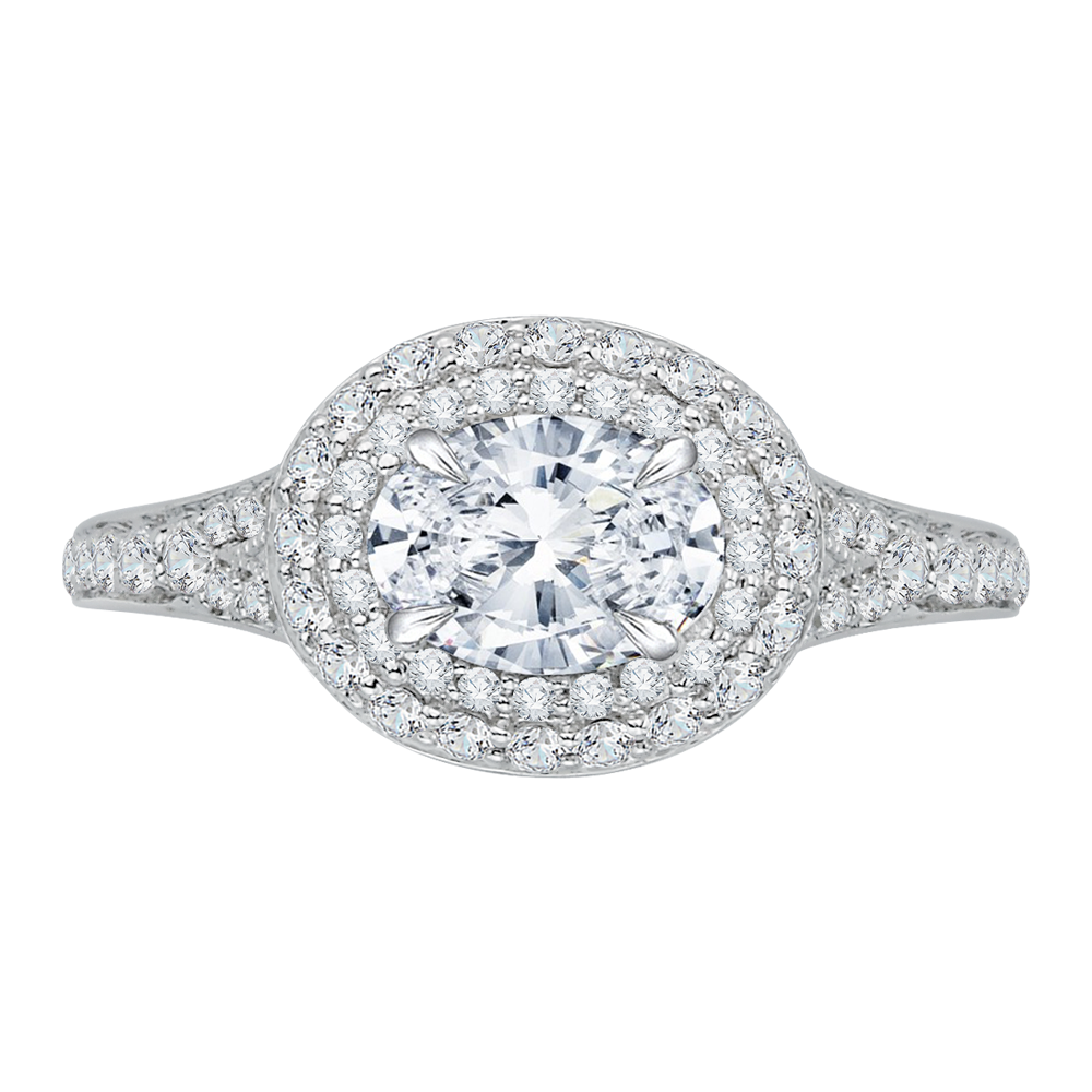 Split Shank Oval Cut Diamond Double Halo Engagement Ring in 14K White Gold (Semi-Mount)