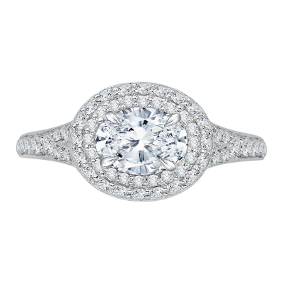 Split Shank Oval Cut Diamond Double Halo Engagement Ring in 14K White Gold (Semi-Mount)