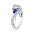 Oval Cut Diamond Engagement Ring with Sapphire in 14K White Gold (Semi-Mount)