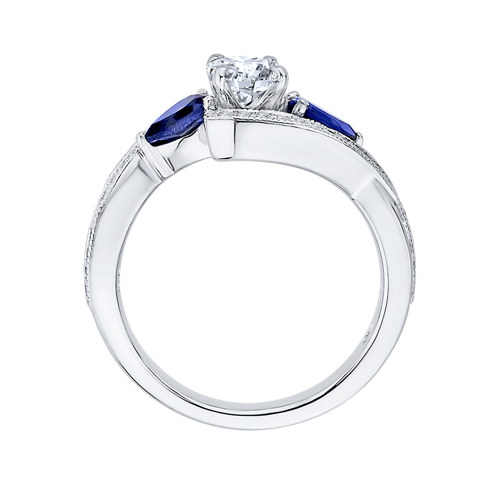 Oval Cut Diamond Engagement Ring with Sapphire in 14K White Gold (Semi-Mount)