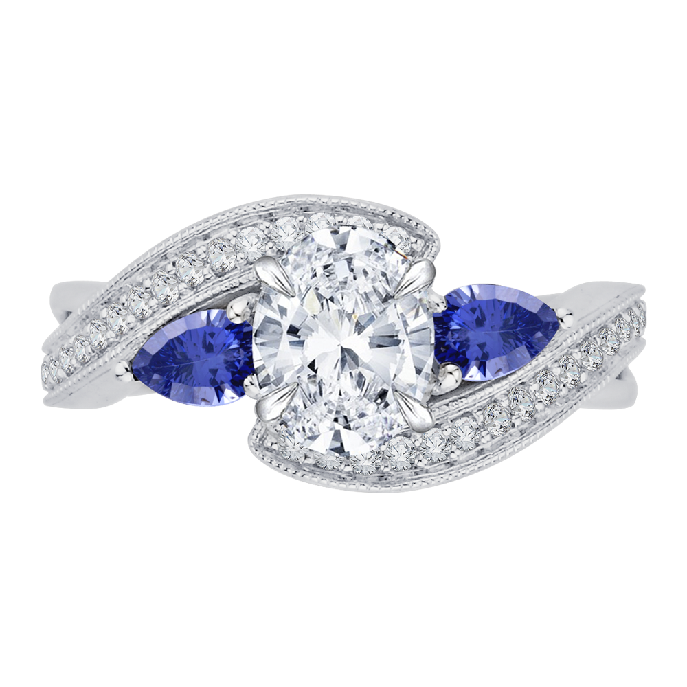 Oval Cut Diamond Engagement Ring with Sapphire in 14K White Gold (Semi-Mount)