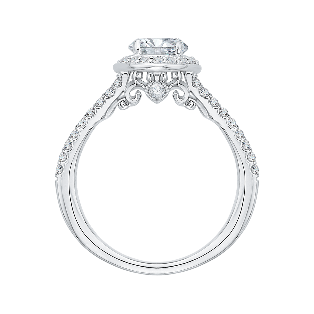 Split Shank Oval Cut Diamond Halo Engagement Ring in 14K White Gold (Semi-Mount)