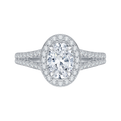 Split Shank Oval Cut Diamond Halo Engagement Ring in 14K White Gold (Semi-Mount)