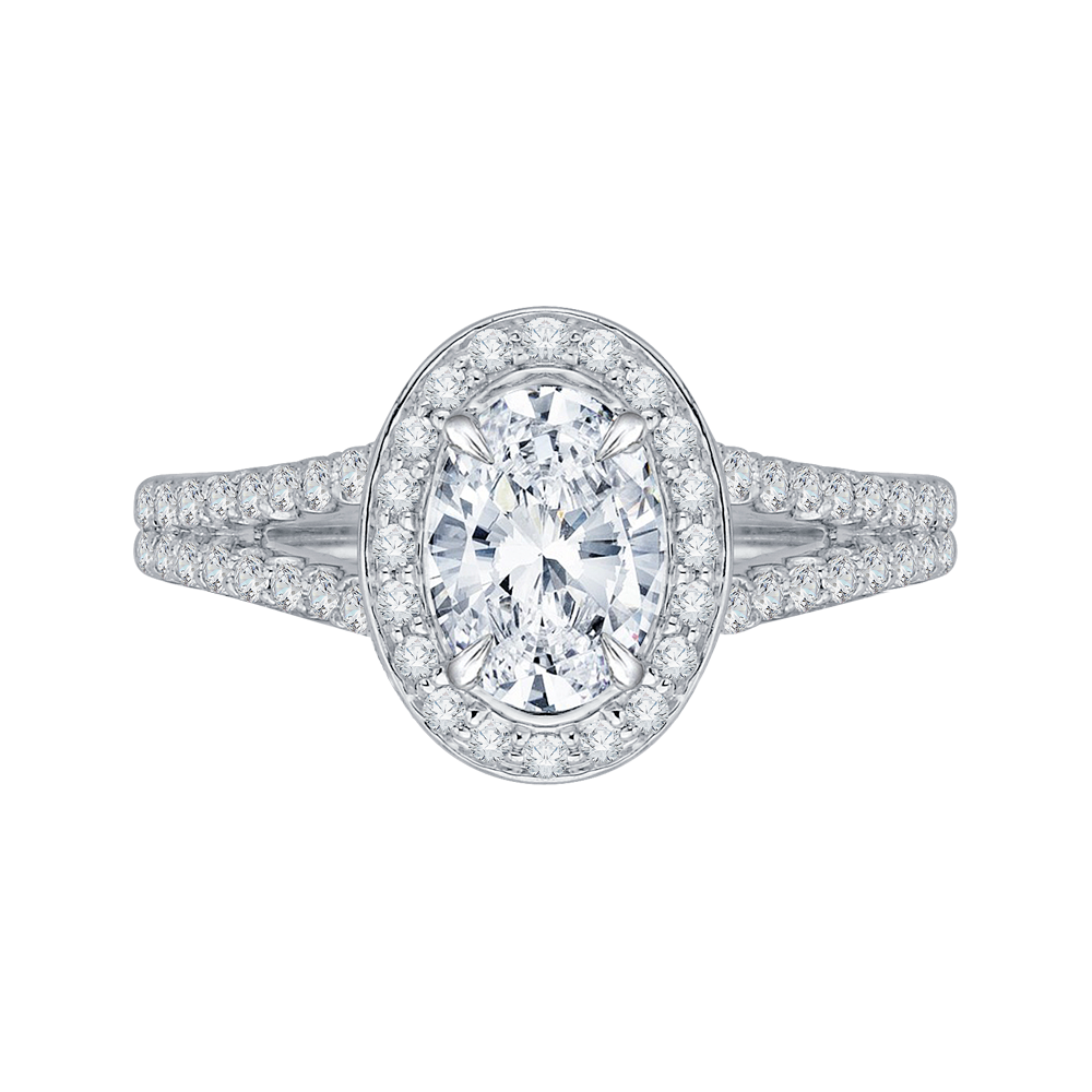 Split Shank Oval Cut Diamond Halo Engagement Ring in 14K White Gold (Semi-Mount)