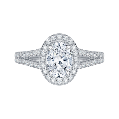 Split Shank Oval Cut Diamond Halo Engagement Ring in 14K White Gold (Semi-Mount)