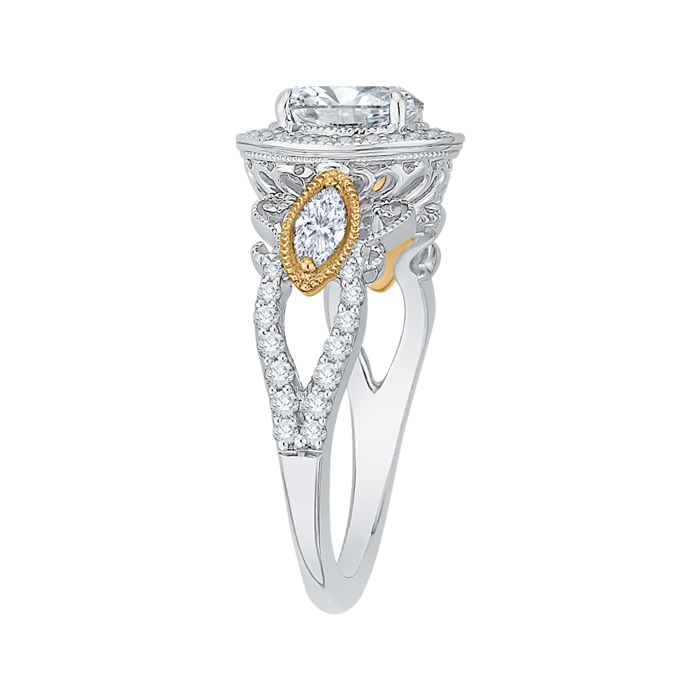 Oval Cut Diamond Halo Engagement Ring in 14K Two Tone Gold (Semi-Mount)