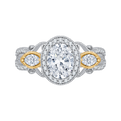 Oval Cut Diamond Halo Engagement Ring in 14K Two Tone Gold (Semi-Mount)