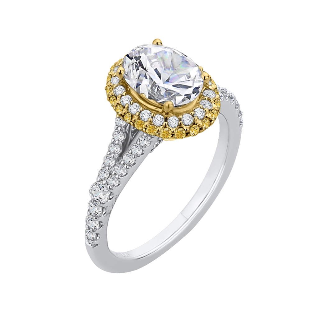 Split Shank Oval Cut Diamond Halo Engagement Ring in 14K Two Tone Gold (Semi-Mount)