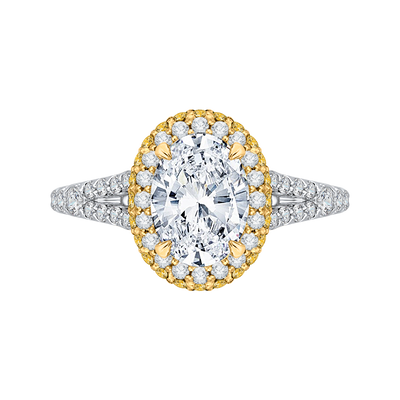 Split Shank Oval Cut Diamond Halo Engagement Ring in 14K Two Tone Gold (Semi-Mount)