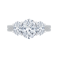 Oval Cut Diamond Three-Stone Cathedral Style Engagement Ring in 14K White Gold (Semi-Mount)