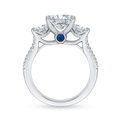 Oval Cut Diamond Three-Stone Cathedral Style Engagement Ring in 14K White Gold (Semi-Mount)