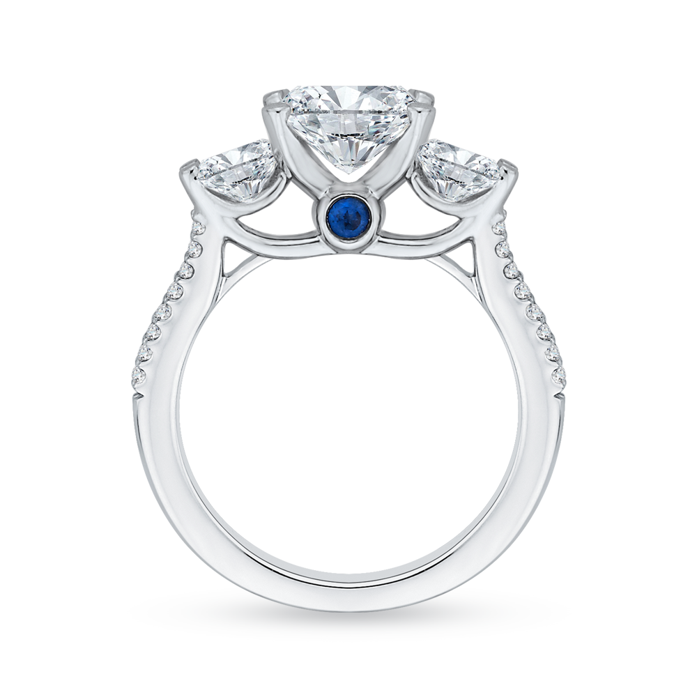 Oval Cut Diamond Three-Stone Cathedral Style Engagement Ring in 14K White Gold (Semi-Mount)