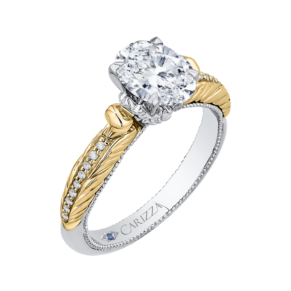 Oval Cut Diamond Engagement Ring in 14K Two Tone Gold (Semi-Mount)