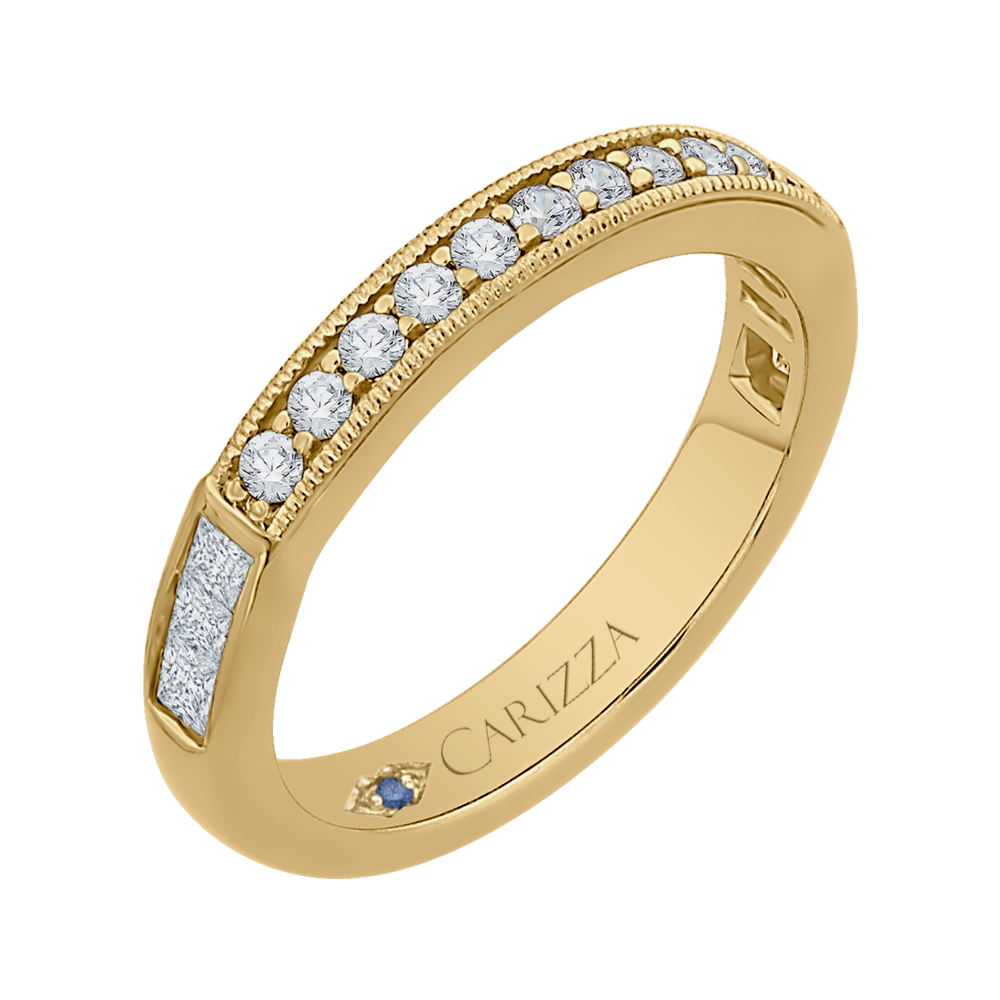 Round and Princess Cut Diamond Wedding Band in 14K Yellow Gold