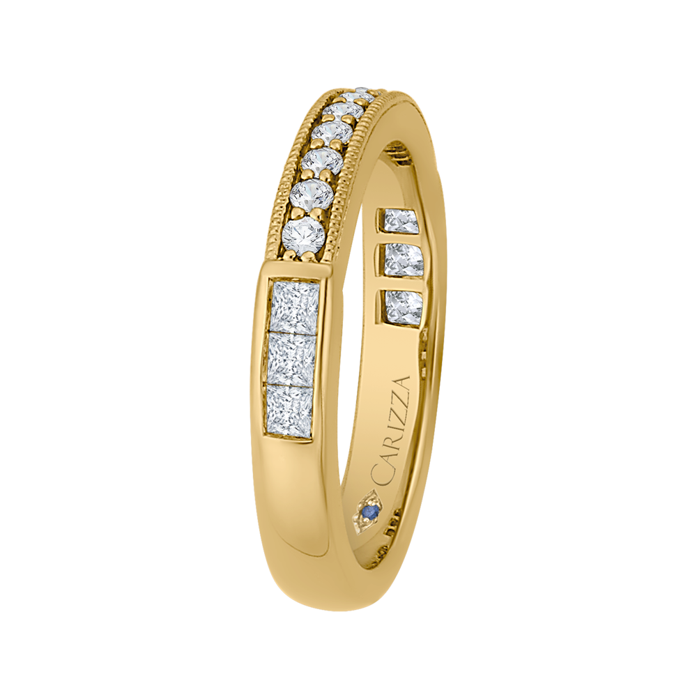 Round and Princess Cut Diamond Wedding Band in 14K Yellow Gold