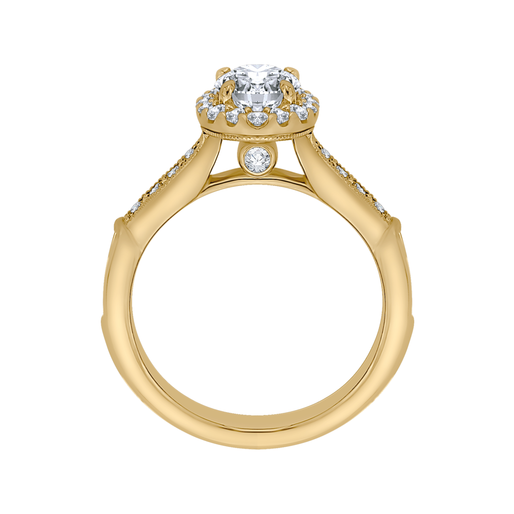 Oval Cut Diamond Halo Engagement Ring in 14K Yellow Gold (Semi-Mount)