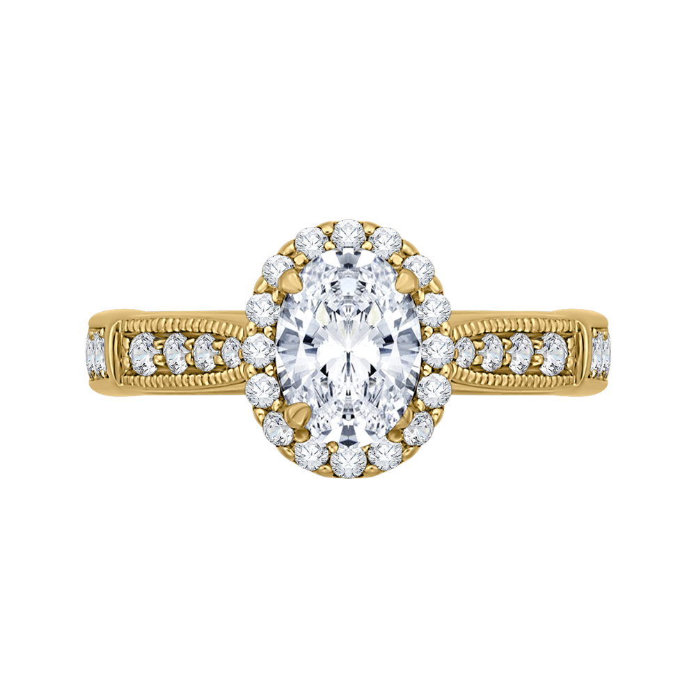 Oval Cut Diamond Halo Engagement Ring in 14K Yellow Gold (Semi-Mount)