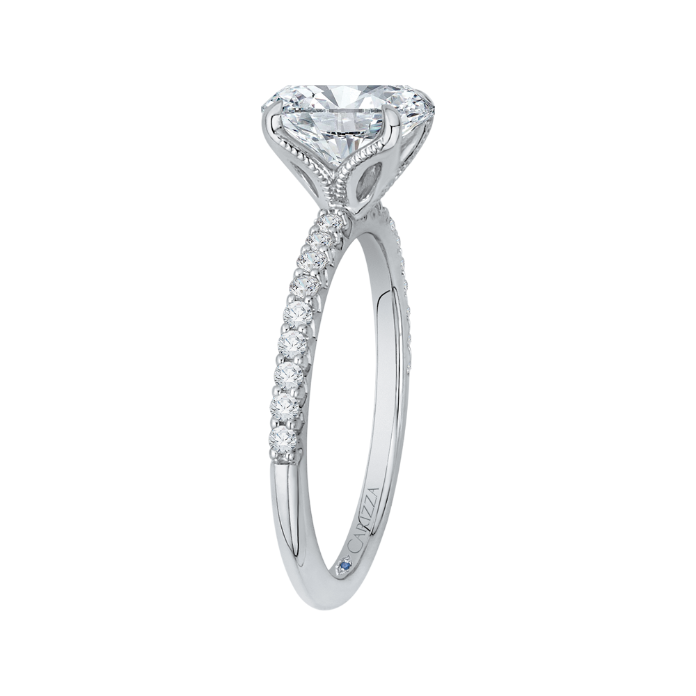 Oval Cut Diamond Floral Engagement Ring in 14K White Gold (Semi-Mount)