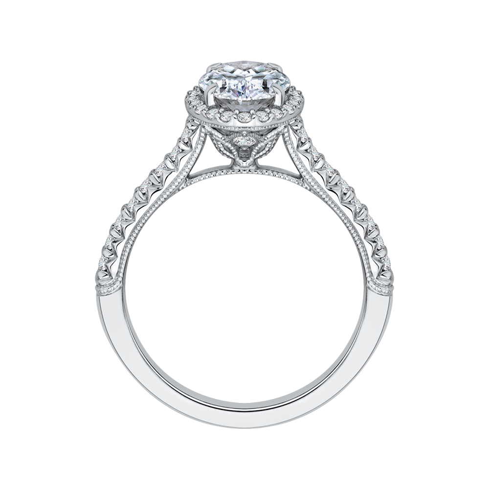 Oval Cut Diamond Halo Engagement Ring in 14K White Gold (Semi-Mount)