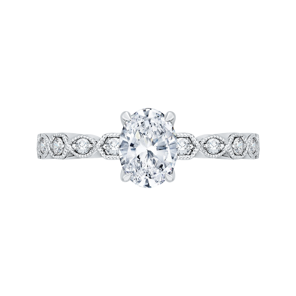 Oval Cut Diamond Floral Engagement Ring in 14K White Gold (Semi-Mount)