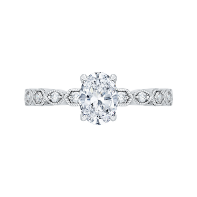 Oval Cut Diamond Floral Engagement Ring in 14K White Gold (Semi-Mount)