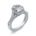 Split Shank Oval Cut Diamond Halo Engagement Ring in 14K White Gold (Semi-Mount)