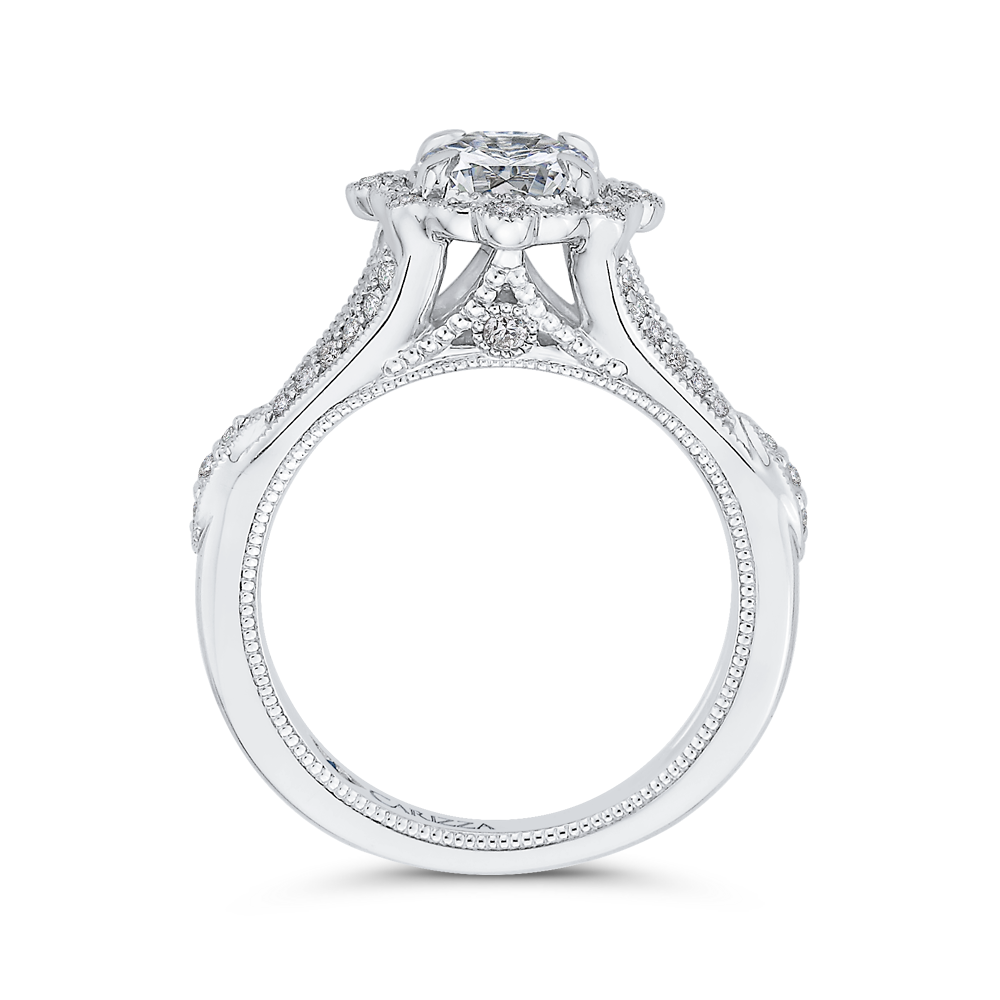 Split Shank Oval Cut Diamond Halo Engagement Ring in 14K White Gold (Semi-Mount)