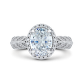 Oval Cut Diamond Floral Halo Engagement Ring in 14K White Gold (Semi-Mount)