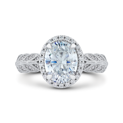 Oval Cut Diamond Floral Halo Engagement Ring in 14K White Gold (Semi-Mount)