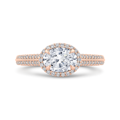 Euro Shank Oval Cut Diamond Halo Engagement Ring in 14K Rose Gold (Semi-Mount)