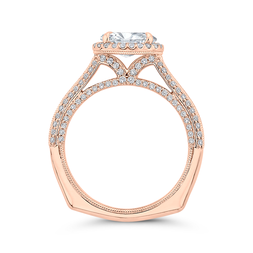 Euro Shank Oval Cut Diamond Halo Engagement Ring in 14K Rose Gold (Semi-Mount)