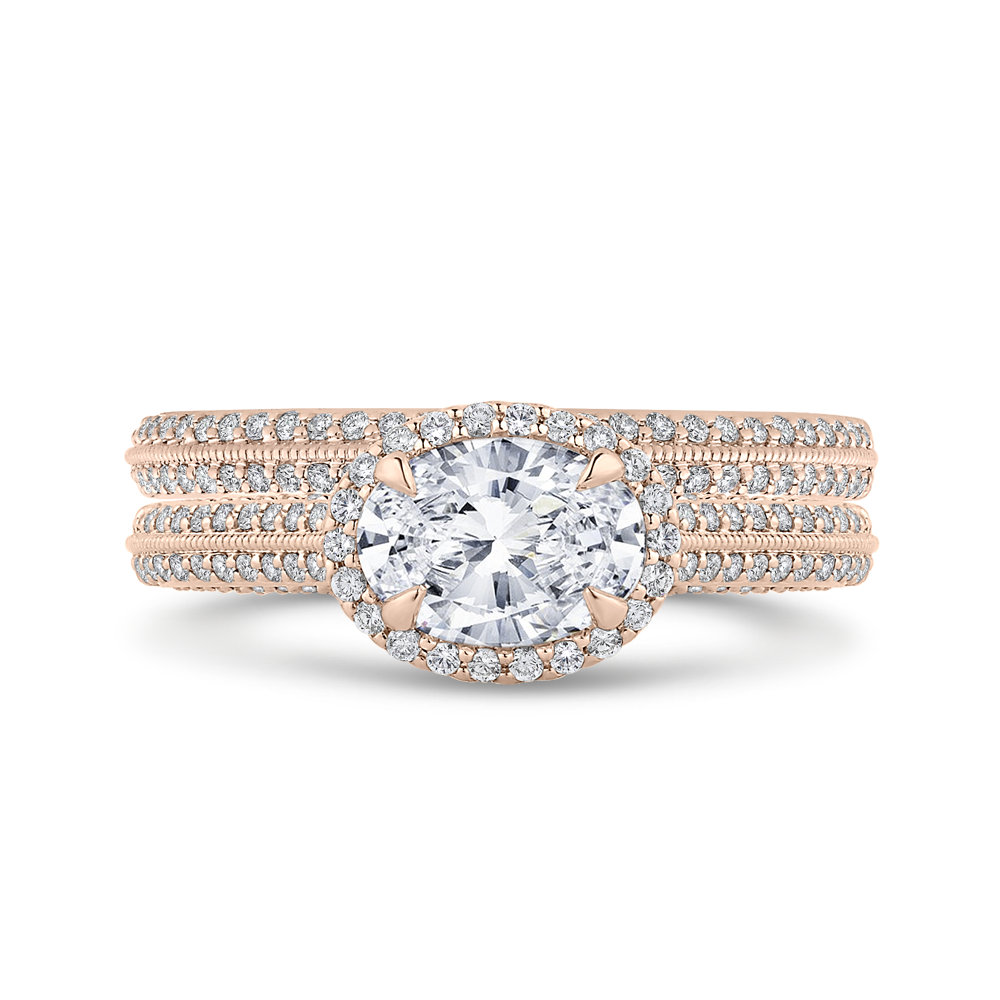 Euro Shank Oval Cut Diamond Halo Engagement Ring in 14K Rose Gold (Semi-Mount)