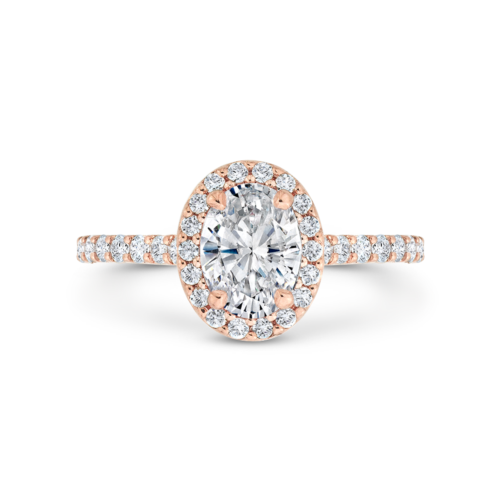 Oval Cut Diamond Halo Engagement Ring in 14K Rose Gold (Semi-Mount)