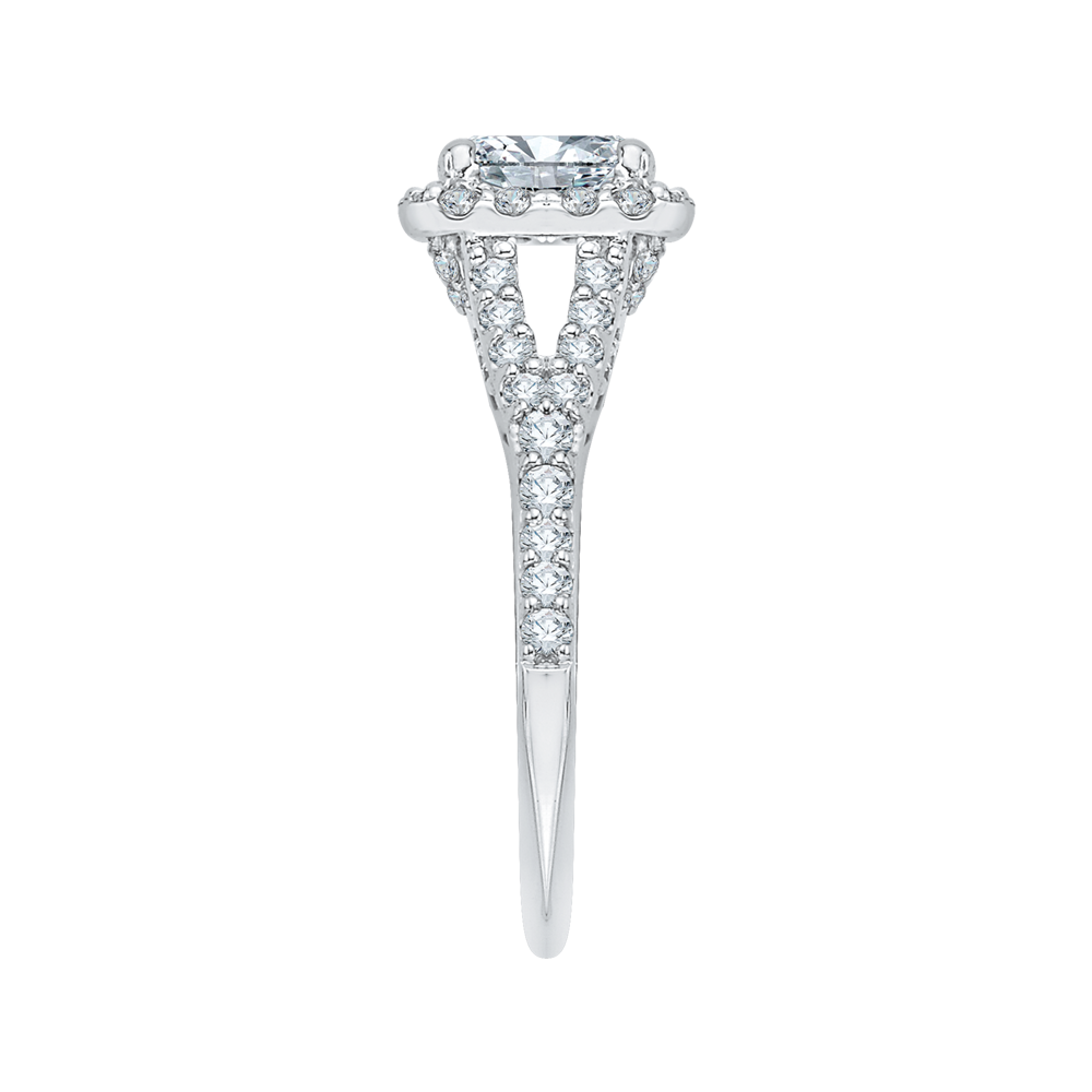 Split Shank Princess Cut Diamond Halo Engagement Ring in 14K White Gold (Semi-Mount)