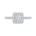 Princess Cut Diamond Halo Engagement Ring with Band in 14K White Gold (Semi-Mount)