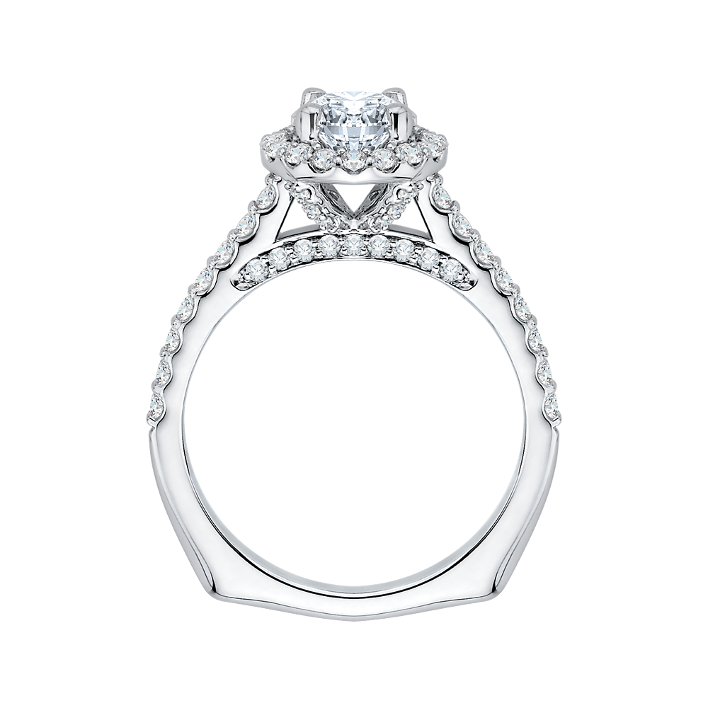 Princess Cut Diamond Halo Engagement Ring with Band in 14K White Gold (Semi-Mount)