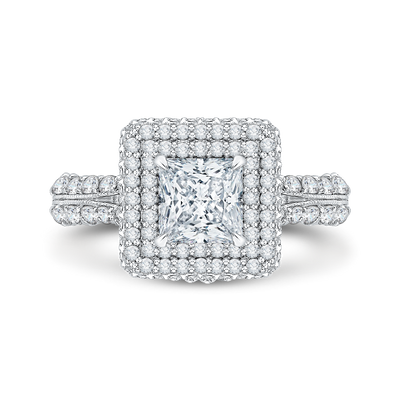 Princess Cut Diamond Double Halo Engagement Ring in 14K White Gold (Semi-Mount)