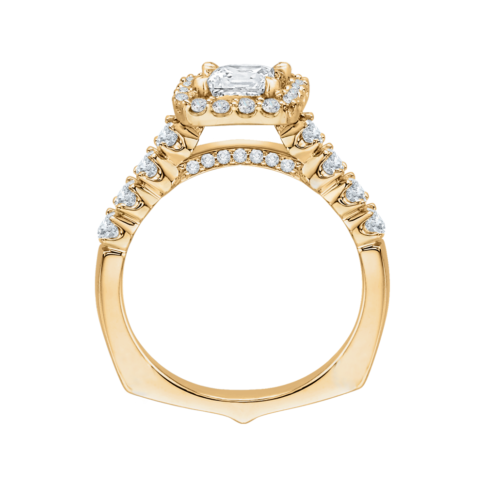 Princess Cut Diamond Halo Engagement Ring with Band in 14K Yellow Gold (Semi-Mount)