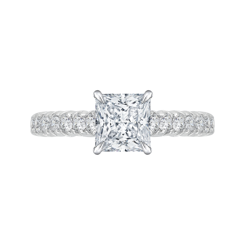 Princess Cut Diamond Cathedral Style Engagement Ring in 14K White Gold (Semi-Mount)