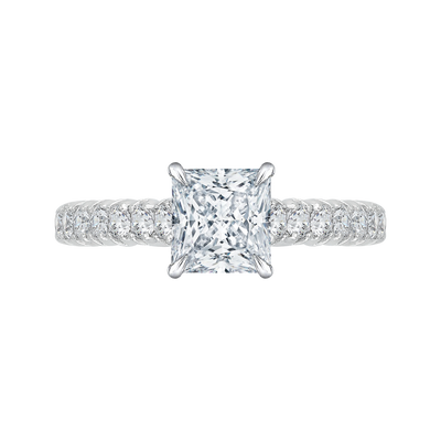 Princess Cut Diamond Cathedral Style Engagement Ring in 14K White Gold (Semi-Mount)