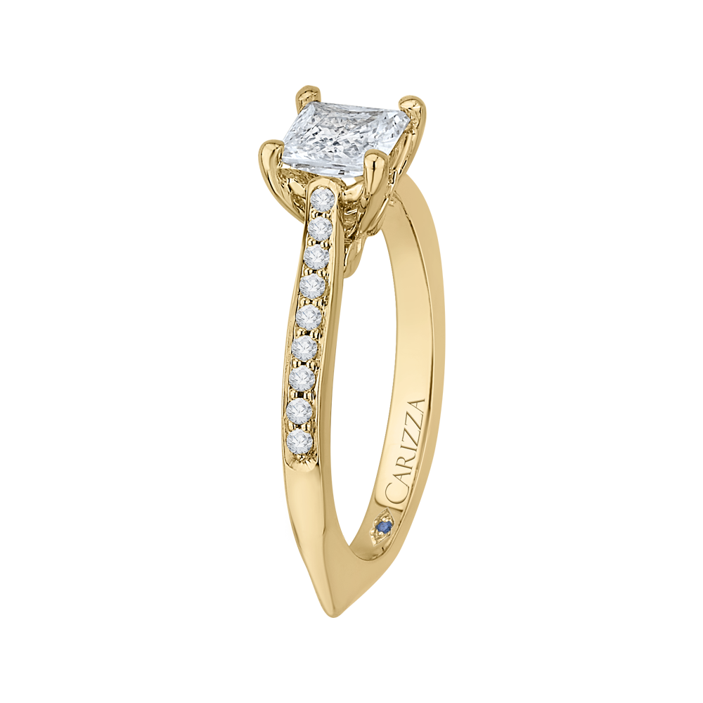 Princess Cut Diamond Solitaire with Accents Engagement Ring in 14K Yellow Gold (Semi-Mount)