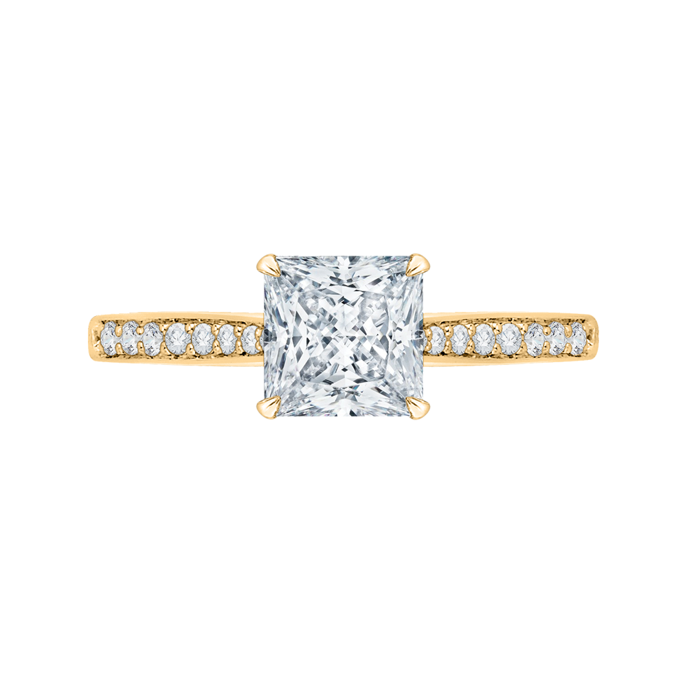 Princess Cut Diamond Solitaire with Accents Engagement Ring in 14K Yellow Gold (Semi-Mount)