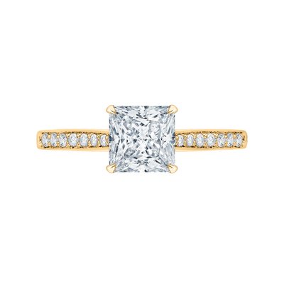 Princess Cut Diamond Solitaire with Accents Engagement Ring in 14K Yellow Gold (Semi-Mount)