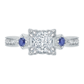 Princess Cut Diamond Engagement Ring with Sapphire in 14K White Gold (Semi-Mount)