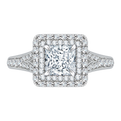 Split Shank Princess Cut Diamond Double Halo Engagement Ring in 14K White Gold (Semi-Mount)