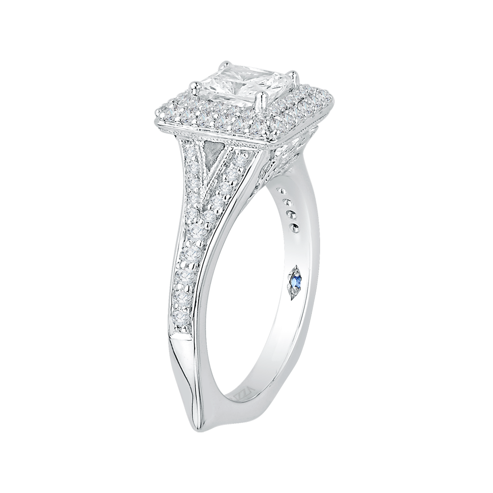 Split Shank Princess Cut Diamond Double Halo Engagement Ring in 14K White Gold (Semi-Mount)